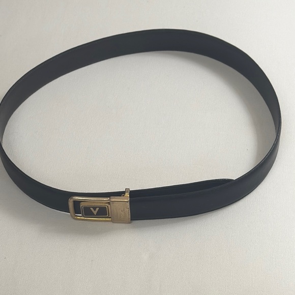 Mario Valentino Other - Mario Valentino Black Leather Belt Gold Enamel Buckle